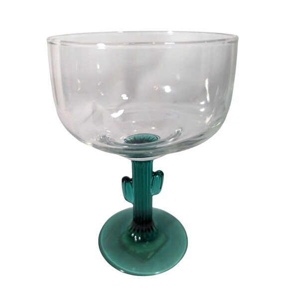 Libbey Cactus Shaped Margarita Wine Glass Drinkware Green Succulent Stem Gift - Picture 1 of 5